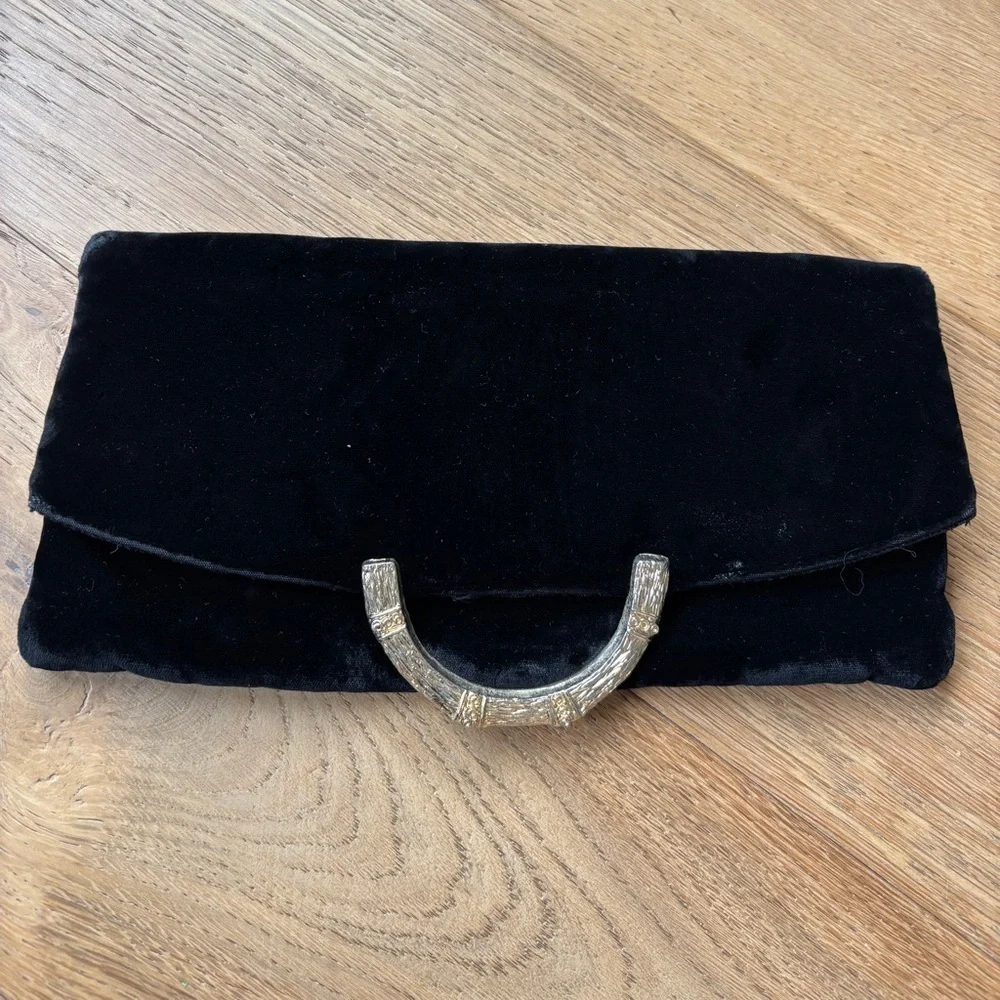 Vintage black velvet fold over clutch